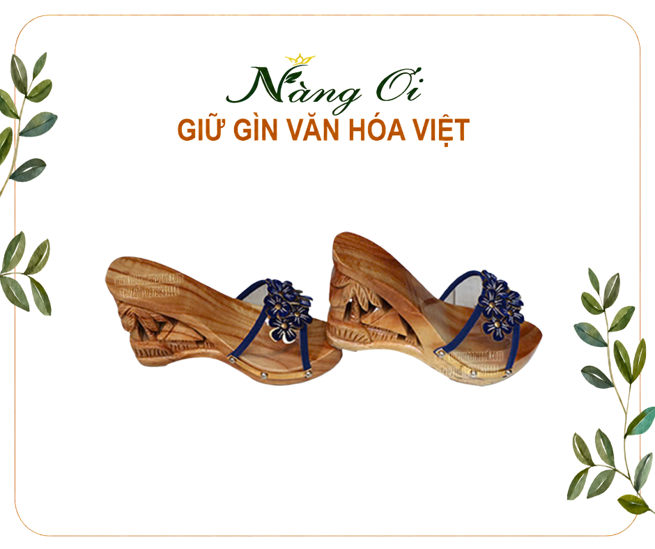 guốc gỗ cho nữ cao 10cm quai nhựa trong đính hoa